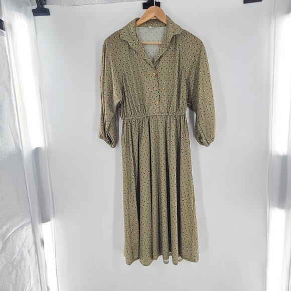 VINTAGE 1975S/1980S NOVELTY PRINT DRESS single stitch Union Made Half Button - Picture 1 of 7